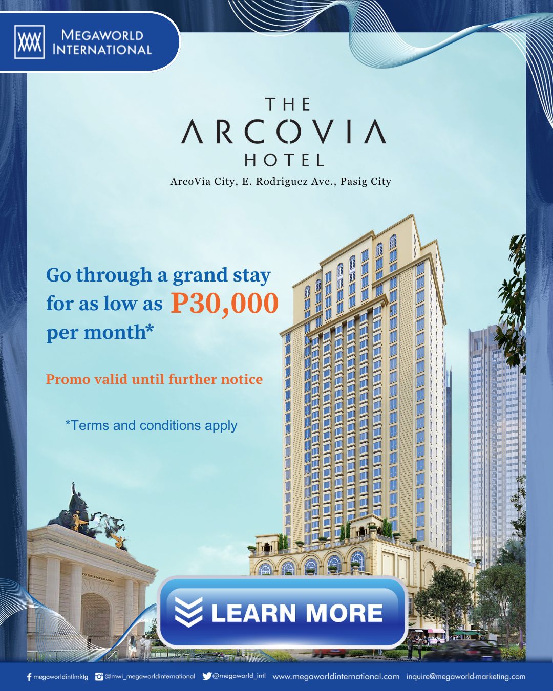 Megaworld International Promo Popup The Arcovia Hotel Until Further Notice June 2025
